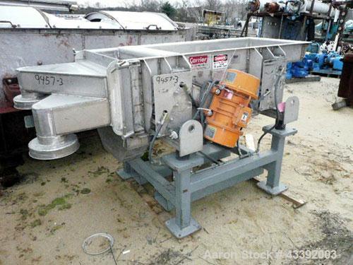 Used Carrier Classifying Screen, Model FTD2418S-6.6, Stainless Steel. Approximate 24” x 50” screen area, 2 deck classification. (2) 0.9 Amp, 460 volt motors, AC input. Includes (4) air cylinders to l...