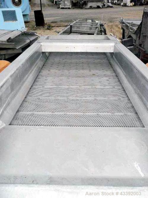 Used Carrier Classifying Screen, Model FTD2418S-6.6, Stainless Steel. Approximate 24” x 50” screen area, 2 deck classification. (2) 0.9 Amp, 460 volt motors, AC input. Includes (4) air cylinders to l...