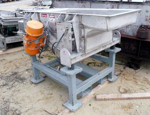 Used Carrier Classifying Screen, Model FTD2418S-6.6, Stainless Steel. Approximate 24” x 50” screen area, 2 deck classification. (2) 0.9 Amp, 460 volt motors, AC input. Includes (4) air cylinders to l...