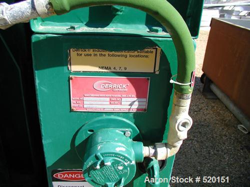 USED: Derrick High G screen, model 2M48-120F-4A. 7 hp, 480 volt 3 phase. Approximately 5' wide x 12' long. Carbon steel construction. Year 1997. 4 deck unit. Screener designed for wet applications.