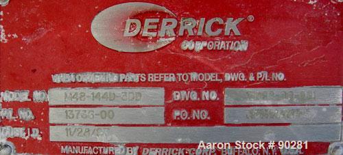 USED: Derrick Screener model M48-144D-3DD, 304 stainless steel.  2 decks, first deck 40" wide x 140" long, second deck 40" wide x 138" long.  Driven by a 2.5 HP, 3/60/460/480 volt, 1800 RPM motor.  1...