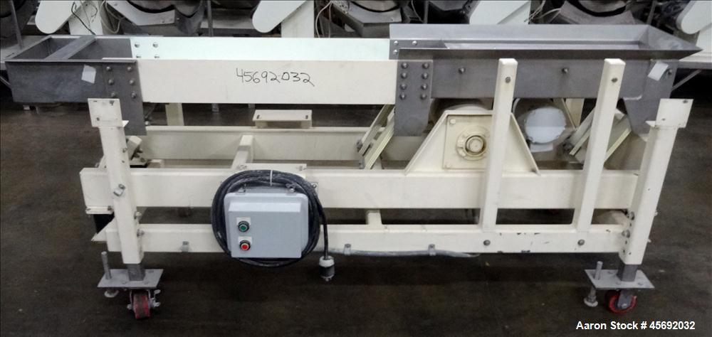 Used Eriez Model TMS12X96 HI-VI Vibratory Rectangular Screener. Screen size: 24" long x 9-1/2. 6" diameter out feed. 1-1/2 hp, 1725 rpm, 3/60/208-230/460, Baldor motor. Serial Number 11837. Built 200...