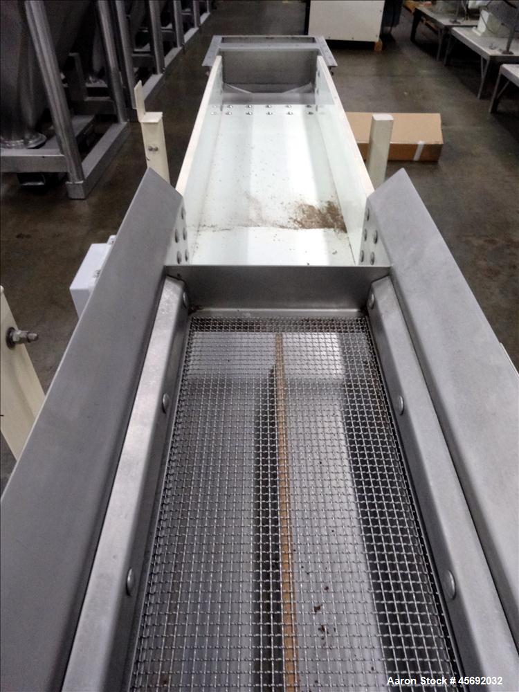 Used Eriez Model TMS12X96 HI-VI Vibratory Rectangular Screener. Screen size: 24" long x 9-1/2. 6" diameter out feed. 1-1/2 hp, 1725 rpm, 3/60/208-230/460, Baldor motor. Serial Number 11837. Built 200...