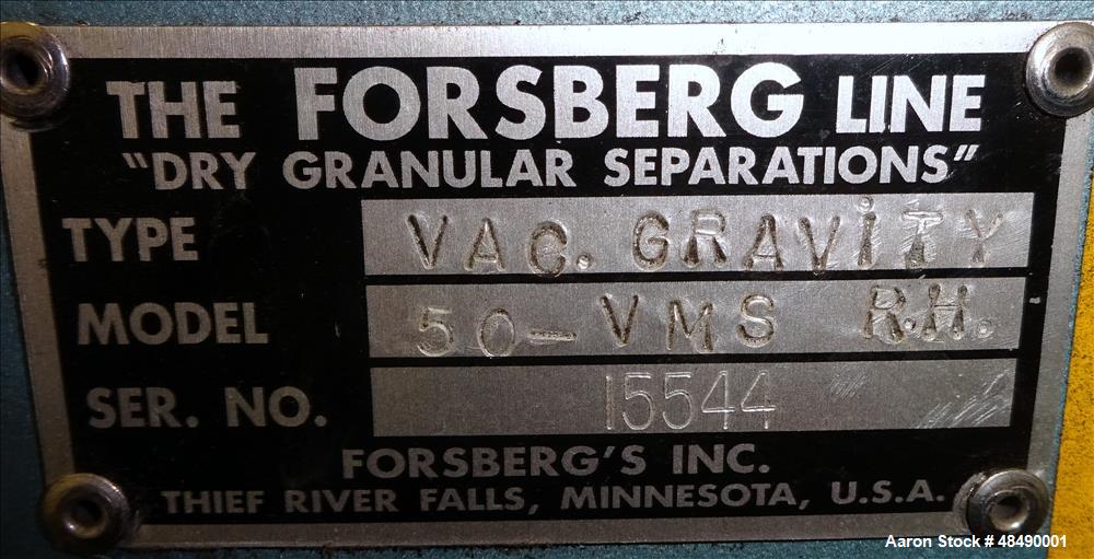 Used Forsberg Vacuum Gravity Separator, Model 50-VMS.