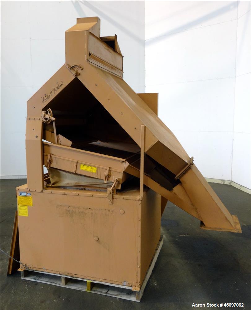 Used Forsberg Destoner, Model G-6, Carbon Steel. Screen 41" long x 34" wide. Light particle outlet 15" x 10", heavy particle outlet 41" x 6" tall. Driven by a 15 hp, 3/60/230-460 volt, 1760 rpm motor...