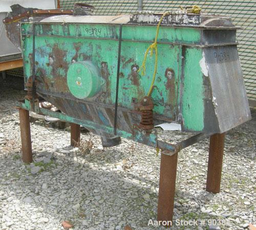 Used Prater Screener, Model VS1-15-2E, Carbon Steel. Approximately 15" wide x 72" long double deck, 2 separation. Top end feed, enclosed housing with top access door. End overs outlet, bottom fines o...