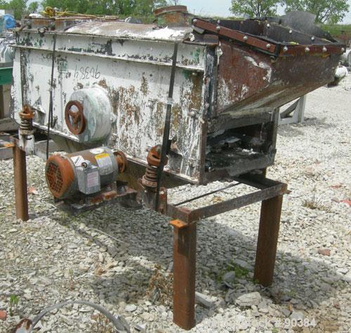 Used Prater Screener, Model VS1-15-2E, Carbon Steel. Approximately 15" wide x 72" long double deck, 2 separation. Top end feed, enclosed housing with top access door. End overs outlet, bottom fines o...
