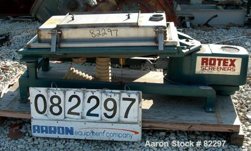 USED: Rotex screener, model 111 PS SS/SS, 21" x 36". 5.2 square foot screening capacity, stainless steel screen, top cover, double deck, approximate 1/2 hp drive.