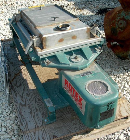 USED: Rotex screener, model 111 PS SS/SS, 21" x 36". 5.2 square foot screening capacity, stainless steel screen, top cover, double deck, approximate 1/2 hp drive.