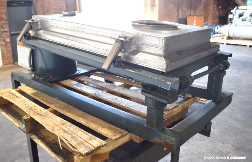 Used Rotex Screener, Model 111A AL/SS, Stainless Steel. 21" Wide x 36" long single deck, 2 separation. Clamp down aluminum top cover, 2 bottom outlets. 5.3 Square feet screen area, 2" screen motion. ...