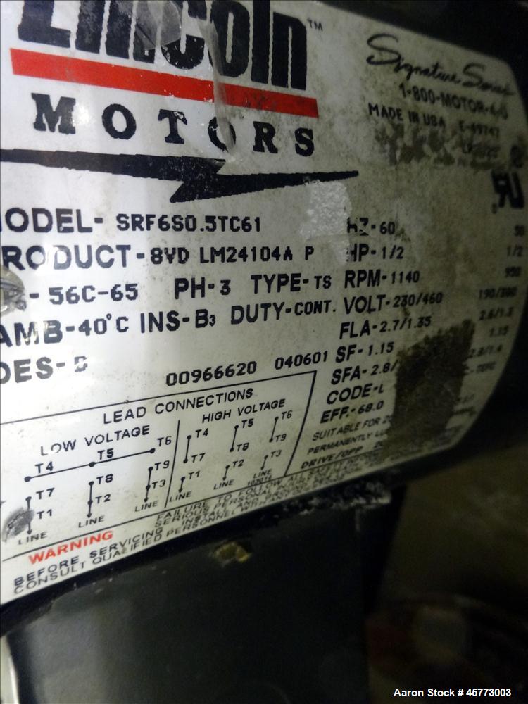 Used Rotex Screener, Model 111PS AL/SS. 316 Stainless Steel. Single deck, 2 separation. Approximate 21" x 36 screen section. Driven by a 1/2 hp, 230-460 volt, 1140 rpm motor. 4" x 2.5" side bottom ou...