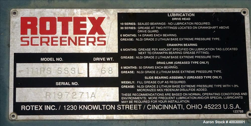 Used Rotex Screener, Model 111PS-SSSL
