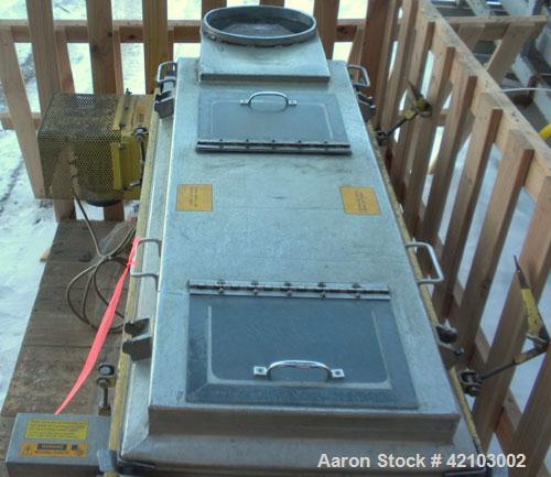 Used Rotex Screener, Model 11A AL/SS, 304 Stainless Steel. 20" wide x 48" long single deck, 2 separation. Clamp down aluminum top cover, 2 bottom outlets. 6.6 Square feet screen area, 2" screen motio...