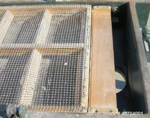 Used Rotex Screener, model 12, carbon steel. 20" wide x 37" long double deck, 3 separation. No top cover, 3 bottom outlets. 5.1 square feet screen area, 2" screen motion. Driven by a 1/2 hp, 3/60/208...