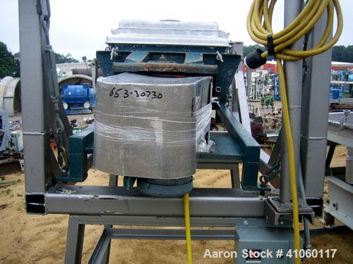 Used Rotex Screener, Model 12, Stainless Steel. 20" wide x 37" long double deck, 3 separation. Top cover, 3 bottom outlets. 5.1 square feet screen area, 2" screen motion. Driven by a 1/2 hp, 3/60/230...