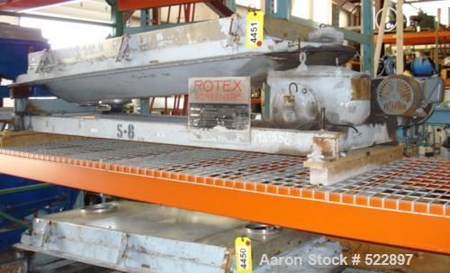 USED: 30" x 60" Rotex model 201PS-SS/SS pellet screener, 12.5 squarefeet. Weights are 86 lbs and 33 lbs. 1.5 hp, 230/460 volt motor. Unithas stainless steel cover, stainless steel screen frames and s...