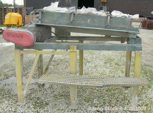 Used: Rotex screener, model 221, carbon steel. 40" wide x 56" long single deck, 2 separation. Clamp down top cover, 2 bottom outlets. 15.5 square feet screen area. Driven by a 2 hp, 3/60/208-230/460 ...