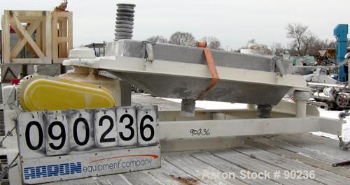 Used Rotex Screener, Model 241A, 304 Stainless Steel. 24" wide x 48" long single deck, 2 separation. Clamp down 304 stainless steel top cover, 2 bottom outlets. 8 square feet screen area. Driven by a...