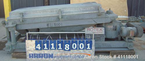 Used Rotex Screener, Model 242-SAN.AL.SS, 304 Stainless Steel, Aluminum Screens. 24 1/2" wide x 66 1/2" long double deck, 3 separation. Clamp down aluminum top cover, 9 1/2" inlet, (3) 6" end bottom ...