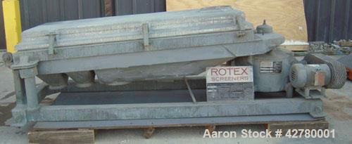 Used Rotex Screener, Model 242-SAN.AL.SS. 304 Stainless steel, aluminum screens. 24 1/2" wide x 66 1/2" long double deck, 3 separation. Clamp down aluminum top cover, 9 1/2" inlet. (3) 6" end bottom ...