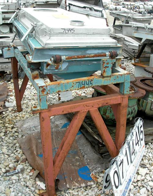 Used Rotex Screener, Stainless Steel. 20" wide x 48" long, 2 deck, 3 separation (requires screens). Clamp down aluminum top cover, (3) bottom outlets. Driven by a 1/2 HP, 3/60/208-230/460 Volt, 1140 ...