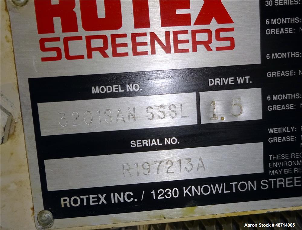 Used Rotex Screener, Model 3201SANSSSL, 304 Stainless Steel.