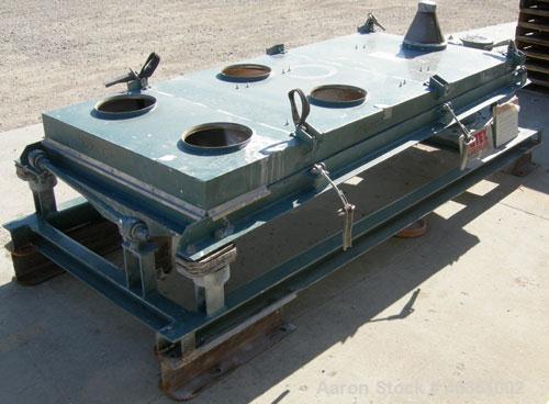 Used: Rotex screener, model 321, carbon steel. 40" wide x 84" long single deck, 2 separation. Clamp down top cover, 2 bottom outlets. 23.3 square feet screen area. Driven by a 2 hp, 3/60/230/460 volt...