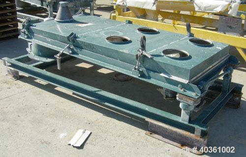 Used: Rotex screener, model 321, carbon steel. 40" wide x 84" long single deck, 2 separation. Clamp down top cover, 2 bottom outlets. 23.3 square feet screen area. Driven by a 2 hp, 3/60/230/460 volt...
