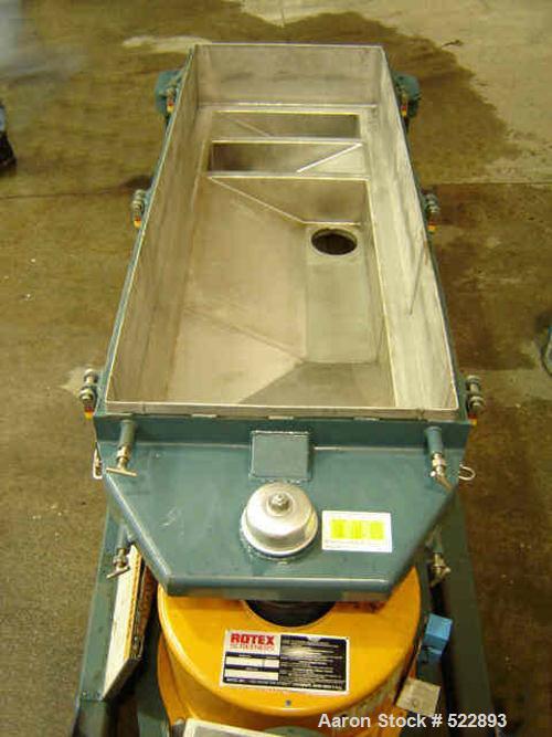 USED: 24" x 48" Rotex screener, model 3242A-AAsl. 2 hp, 230/460 volt,184T frame. Reliance electric Duty Master motor with V-belt drive.Unit has aluminum cover and screen frame with stainless steel pa...