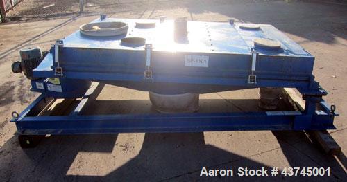 Used Rotex Screener, Model 3421GC MWMM, Carbon Steel. Approximately 60" wide x 84" long single deck, 2 separation.  Nominal area per screen surface 35 square feet. 2-1/2" stroke screen motion. (2) Bo...