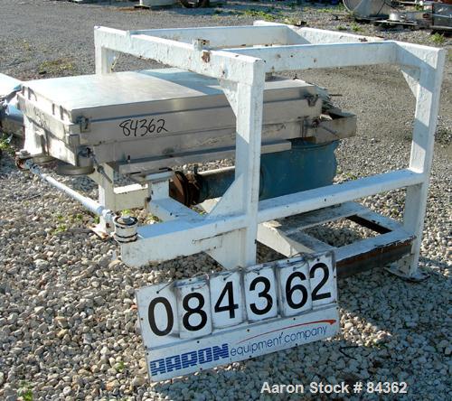 Used Rotex Screener, Model 40, 304 Stainless Steel. 28" Wide x 40" long single deck, 2 separation. Bolt down top cover, 2 bottom outlets. Unit requires an approximate 1 hp motor, includes gearbox. Mo...