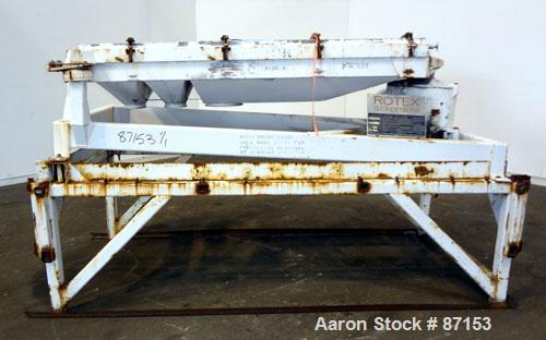 Used Rotex Screener, Model 422SANAL/SS, 304 Stainless Steel. 40” Wide x 56” long double deck, 3 separation. 15.5 Square feet screen area, 2-1/2” screen motion. Missing top cover, (3) bottom outlets. ...