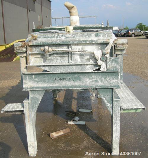 Used Rotex screener, model 42GP, carbon steel. 40" wide x 84" long double deck, 3 separation. Clamp down top cover, 3 bottom outlets. 23.3 square feet screen area. Driven by a 2 hp, 3/60/208-230/460 ...