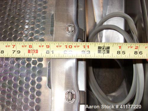 Used Rotex Sanitary Screener, Model 431 SAN/AL/SS, Stainless Steel. 40" wide x 84" long single deck, 2 separation. Clamp down aluminum top cover, 2 bottom outlets. 23.3 square feet screen area. Drive...