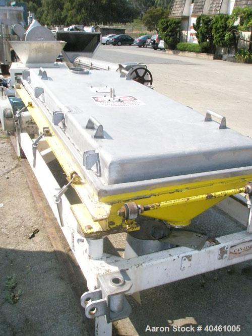 Used: Rotex screener, model 431SAN-SS-SS, stainless steel. 40" wide x 84" long single deck, 2 separation. Clamp down top cover, 2 bottom outlets. 23.3 square feet screen area. Driven by a 2 hp, 3/60/...