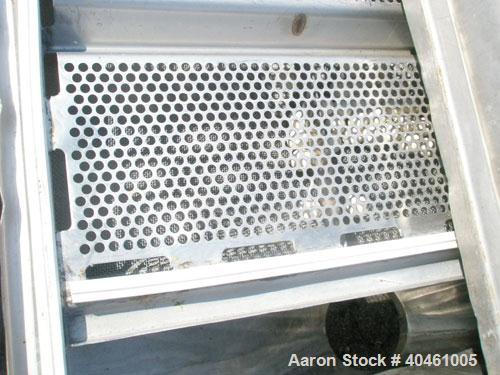 Used: Rotex screener, model 431SAN-SS-SS, stainless steel. 40" wide x 84" long single deck, 2 separation. Clamp down top cover, 2 bottom outlets. 23.3 square feet screen area. Driven by a 2 hp, 3/60/...