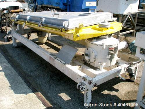 Used: Rotex screener, model 431SAN-SS-SS, stainless steel. 40" wide x 84" long single deck, 2 separation. Clamp down top cover, 2 bottom outlets. 23.3 square feet screen area. Driven by a 2 hp, 3/60/...