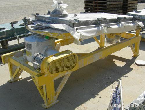 Used: Rotex screener, model 431SAN-SS-SS, 304 stainless steel. 40" wide x 84" long single deck, 2 separation. Clamp down top cover, 2 bottom outlets. 23.3 square feet screen area. Driven by a 1 1/2 h...