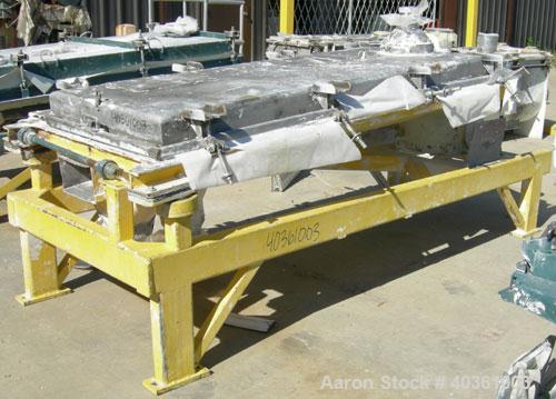 Used: Rotex screener, model 431SAN-SS-SS, 304 stainless steel. 40" wide x 84" long single deck, 2 separation. Clamp down top cover, 2 bottom outlets. 23.3 square feet screen area. Driven by a 1 1/2 h...