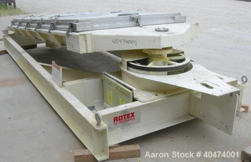 Used Rotex screener, model 521D SAN, 304 stainless steel. 60" wide x 144" long single deck, 2 separation. Clamp down top aluminum cover, 2 bottom outlets. 60 square feet screen area, 3 1/2" screen mo...