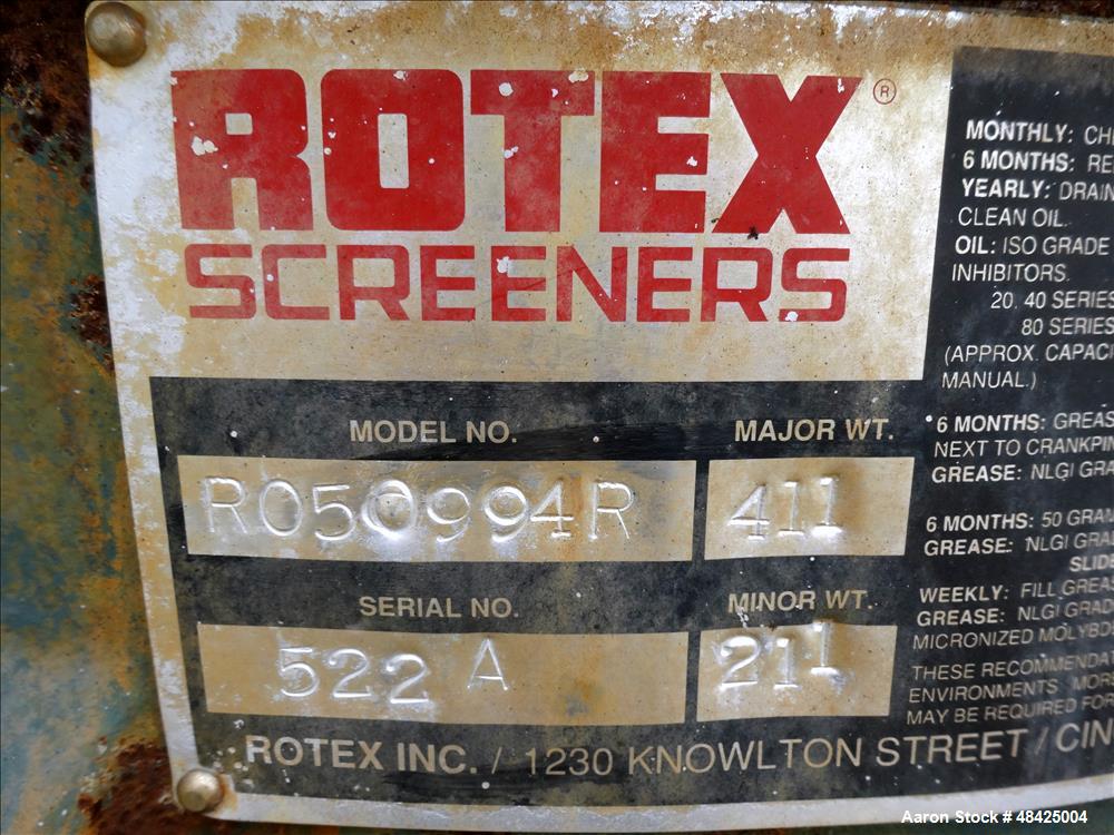 Used Rotex Screener, Model 522A, Carbon Steel.