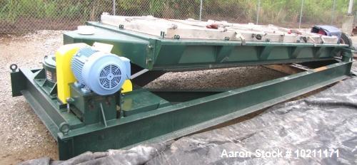 Used Rotex Screener. Model 522, Stainless Steel. 60" wide x 144" long double deck unit with a two-piece aluminum top cover. Carbon steel pan and box. Rated 183 minor weight, 367 major weight. Mounted...