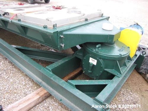 Used Rotex Screener. Model 522, Stainless Steel. 60" wide x 144" long double deck unit with a two-piece aluminum top cover. Carbon steel pan and box. Rated 183 minor weight, 367 major weight. Mounted...