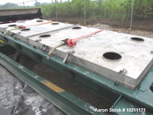 Used Rotex Screener. Model 522, Stainless Steel. 60" wide x 144" long double deck unit with a two-piece aluminum top cover. Carbon steel pan and box. Rated 183 minor weight, 367 major weight. Mounted...
