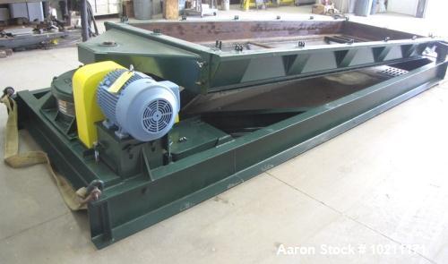Used Rotex Screener. Model 522, Stainless Steel. 60" wide x 144" long double deck unit with a two-piece aluminum top cover. Carbon steel pan and box. Rated 183 minor weight, 367 major weight. Mounted...