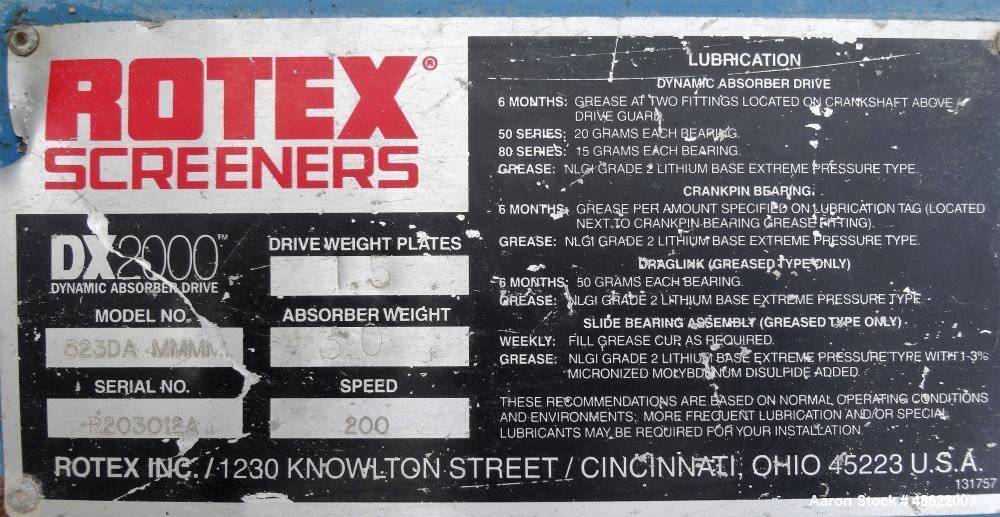 Used Rotex Screener, Model 523DA MMMM, Carbon Steel.