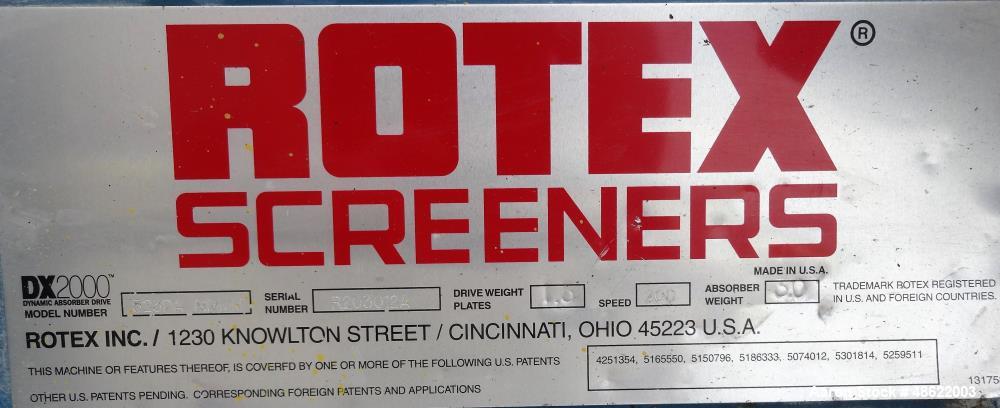 Used Rotex Screener, Model 523DA MMMM, Carbon Steel.