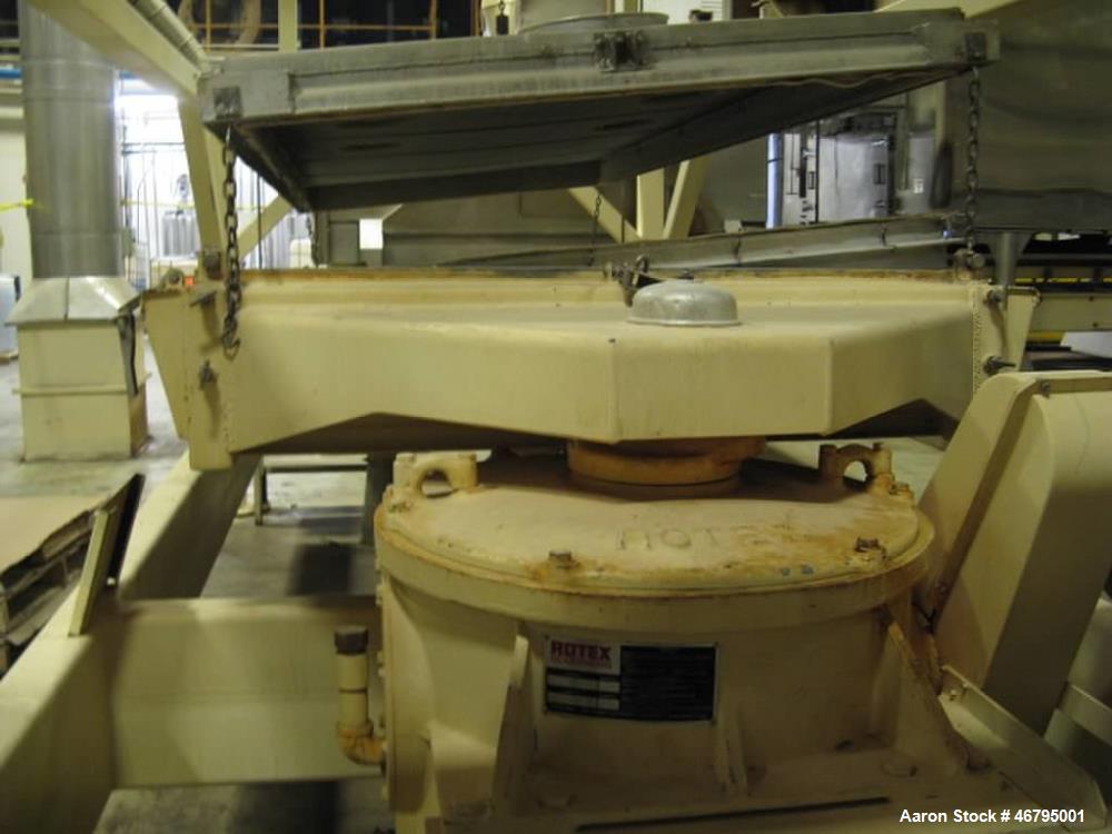 Used Rotex sifter. About 12’ long x 6’ wide.  Model 52A AL/SS serial # R190394  Stainless steel