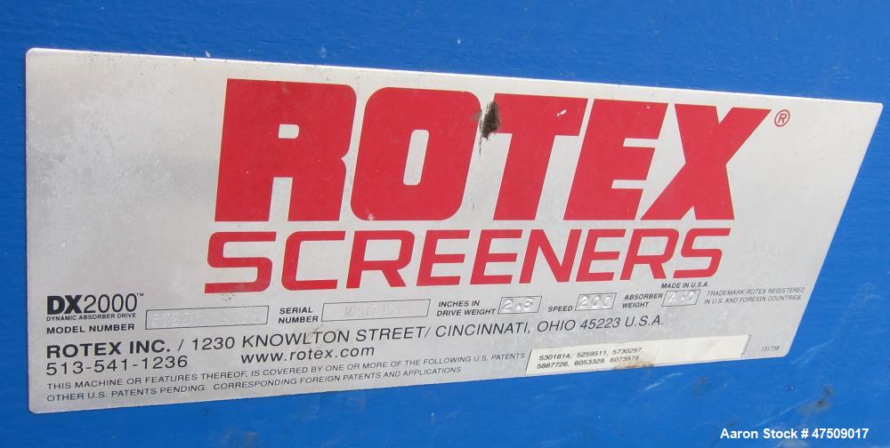 Used Rotex Screener, Model 5722DA-AASS, 4' wide x 12' Long, Stainless steel. S/n R207454A