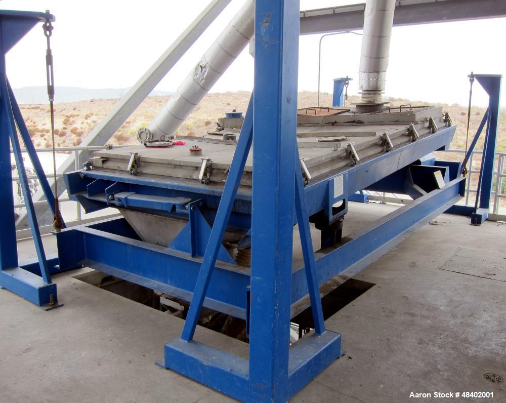 Used Rotex Screener, Model 5722DA-AASS, Stainless Steel. 80” Wide x 144” long double deck, 3 separation. Clamp down top cover. Approximate 80 square feet screen area. Driven by a 7.5hp, 3/60/230/460 ...